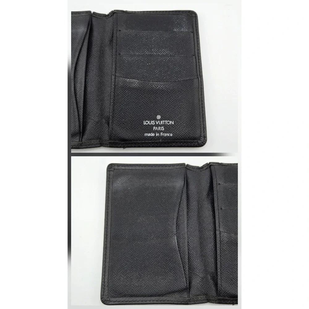 Louis Vuitton Taiga Leather Card Holder Wallet Black Bifold Made in France